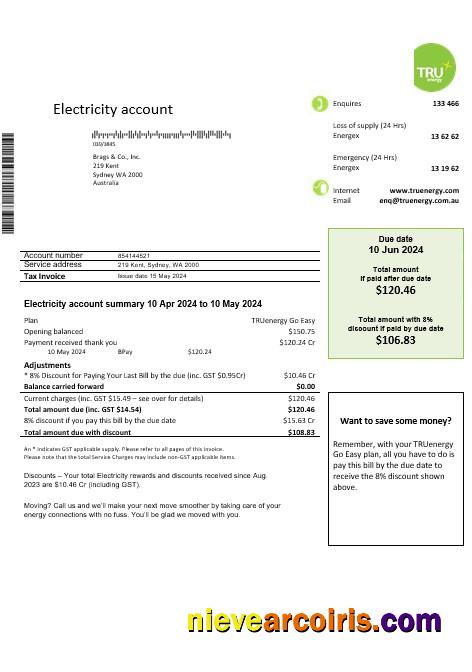 Australia Tru Energy electricity business utility bill